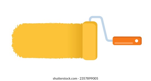 Recorte de color amarillo del pincel de rodillos sobre fondo blanco. Ilustración vectorial para encabezados, banners y publicidad