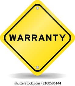 Yellow color transportation sign with word warranty on white background