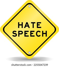 Yellow color transportation sign with word hate speech on white background