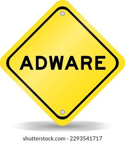 Yellow color transportation sign with word adware on white background