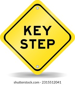 Yellow color transportation sign with word key step on white background