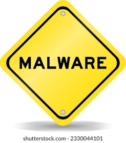 Yellow color transportation sign with word malware on white background