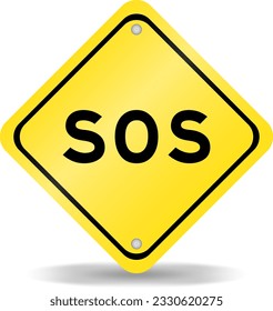Yellow color transportation sign with word SOS (abbreviation of save our soulship or sibling over shoulder) on white background