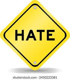 Yellow color transportation sign with word hate on white background