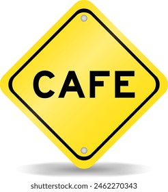 Yellow color transportation sign with word cafe on white background