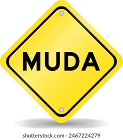 Yellow color transportation sign with word muda on white background