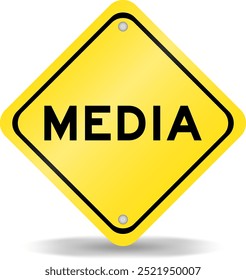 Yellow color transportation sign with word media on white background