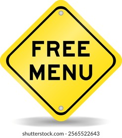 Yellow color transportation sign with word free menu on white background