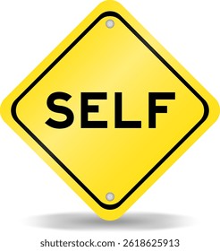 Yellow color transportation sign with word self on white background
