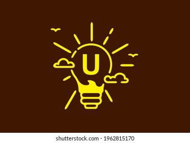 Yellow color of U initial letter in bulb shape with dark background design