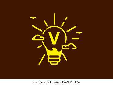 Yellow color of V initial letter in bulb shape with dark background design