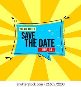 yellow color vector banner with save the date text. modern retro style design