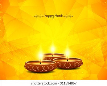 Yellow color vector card design for Diwali festival with beautiful lamps.
