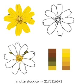 Yellow color wild flower vector illustration, Flat vector on white background, sticker, tattoo, logo 