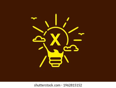 Color amarillo de la letra inicial X en forma de bombilla con diseño de fondo oscuro