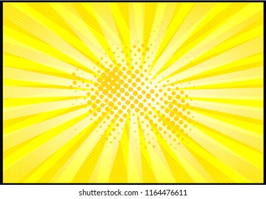 Yellow colored back pop art style background. backdrop line space. Sun beam template. Vector illustration, comic book retro style