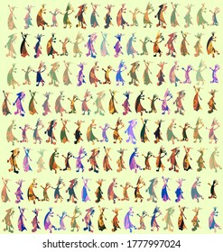 Yellow colored background image.  Fantasy dancing people