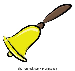 A yellow colored bell with black handle, vector, color drawing or illustration. 