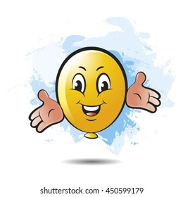 yellow colored happy balloon cartoon-vector drawing