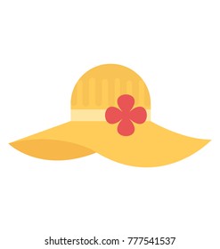 A yellow colored hat, beach hat flat vector icon