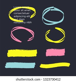 yellow colored highlighter. Brush pen underline. Yellow watercolor hand drawn highlight 