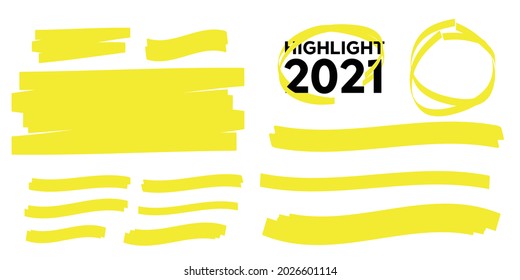 yellow colored highlighter. Brush pen underline. Yellow watercolor hand drawn highlight