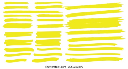 yellow colored highlighter. Brush pen underline. Yellow watercolor hand drawn highlight