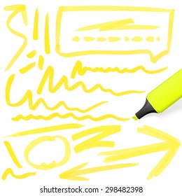 yellow colored highlighter with different hand drawn markings