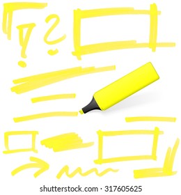 yellow colored highlighter with different hand drawn markings