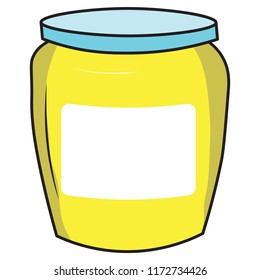 yellow colored Illustration of a Hand drawn jam jelly jar mayonnaise butter blank empty bottle label template write your logo text