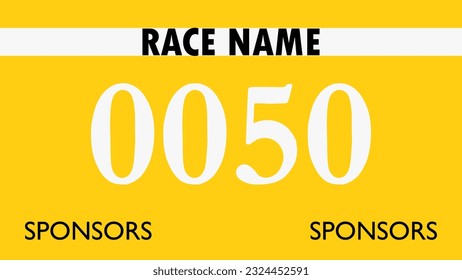 Bab número maratón amarillo aislado en blanco.