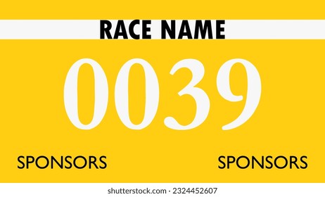 Bab número maratón amarillo aislado en blanco.