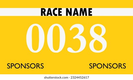 Bab número maratón amarillo aislado en blanco.