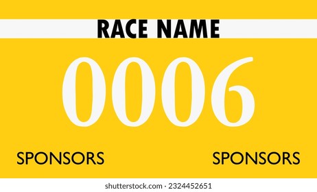 Bab número maratón amarillo aislado en blanco.