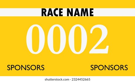 Bab número maratón amarillo aislado en blanco.