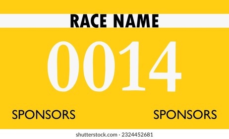 Bab número maratón amarillo aislado en blanco.