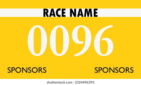 Bab número maratón amarillo aislado en blanco.
