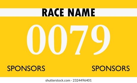 Bab número maratón amarillo aislado en blanco.