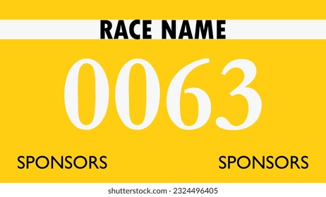 Bab número maratón amarillo aislado en blanco.