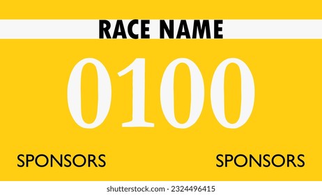 Bab número maratón amarillo aislado en blanco.