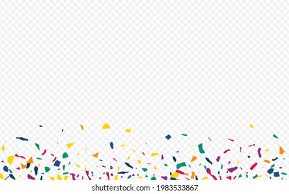 Yellow Colored Paper FallingFestive Transparent Background. Celebrate Smear Backdrop. Flying Confetti Postcard. Rainbow Elements Fun Illustration.