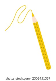 Yellow colored pencil with doodle stroke. Crayon drawing, scribble. Art, creating, education concept. Back to school. Vector illustration isolated on transparent background