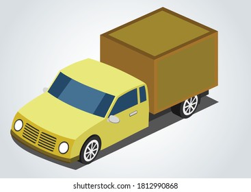 Camión de recogida de color amarillo bueno para ilustración de historia, aplicación para niños, camioneta ilustrada
