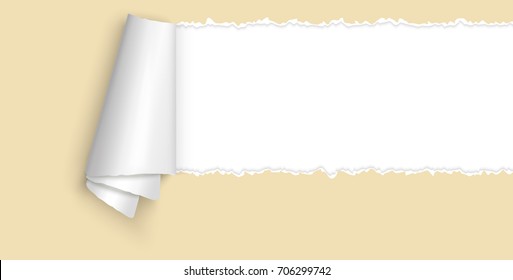 yellow colored ripped open paper with paper curl and space for text