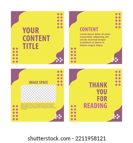 Yellow colored social media template with purple accent. Suitable for microblog or carousel post style.