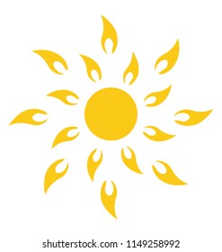 
Yellow colored sun with white strips and emerging rays,flower sun 
