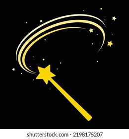 Yellow, colorful and bright magic wand icon vector template. Magic wand vector icon - movement with stars color illustration on black background