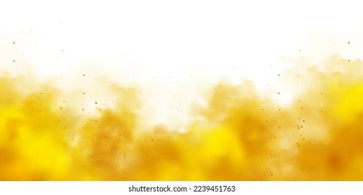 Yellow colorful smoke clouds isolated on white background, realistic mist effect, fog. Vapor in the air, steam flow. Vector illustration