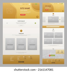 Yellow Colorful Website Template. UI UX concept mockup layout for development. Landing page template. Editable vector format.