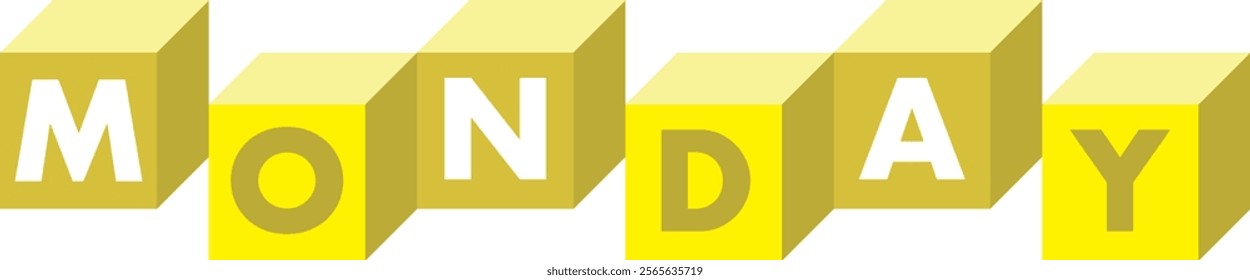 yellow colors cube shape with word monday white color, isolated on white background.